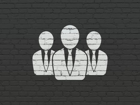 Advertising concept: Painted white Business People icon on Black Brick wall background