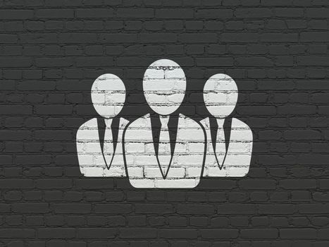 News concept: Painted white Business People icon on Black Brick wall background