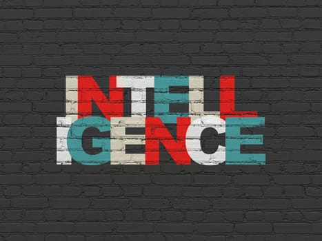 Studying concept: Painted multicolor text Intelligence on Black Brick wall background