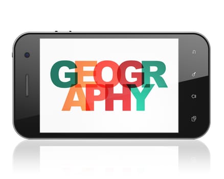 Science concept: Smartphone with Painted multicolor text Geography on display