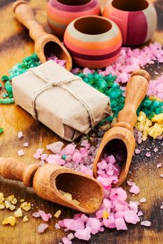 Set for spa treatments from sea salt of different colors