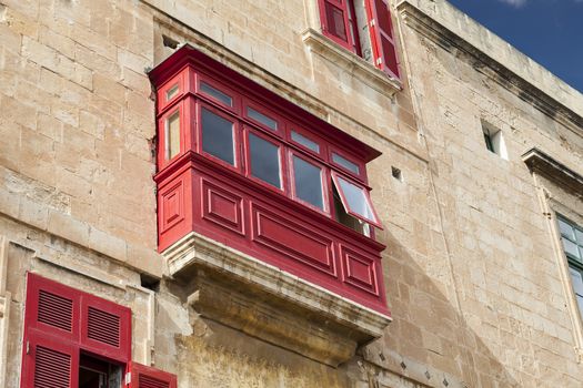 Typical wooden balcony on old building in capital of Malta, Valletta, Europe