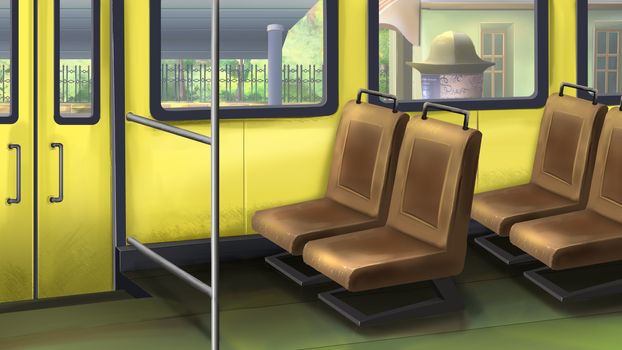 Digital painting of the bus interior.
