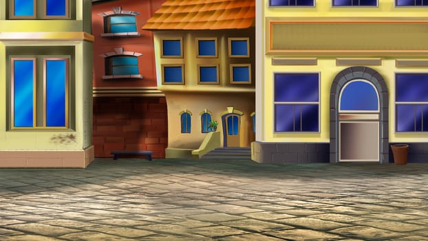 Digital painting of the corner of the old town.