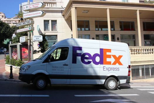 Monte-Carlo, Monaco - March 9, 2016: FedEx Express Van Parked on the Street in Monaco.  Fedex is one of Largest Package Delivery Companies Worldwide
