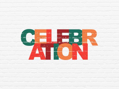 Holiday concept: Painted multicolor text Celebration on White Brick wall background