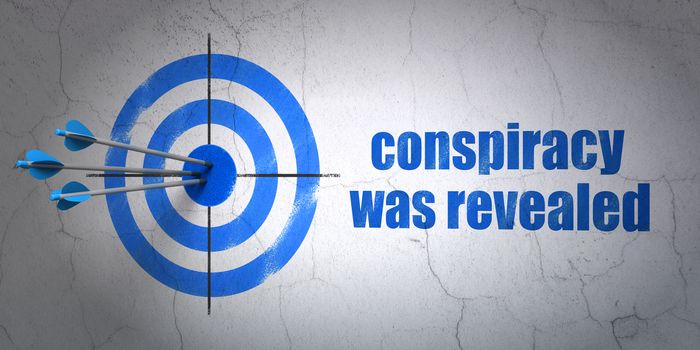 Success political concept: arrows hitting the center of target, Blue Conspiracy Was Revealed on wall background