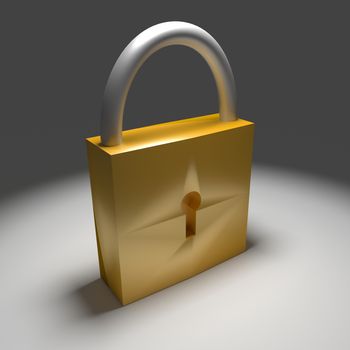 3d yellow lock isolated on grey background 