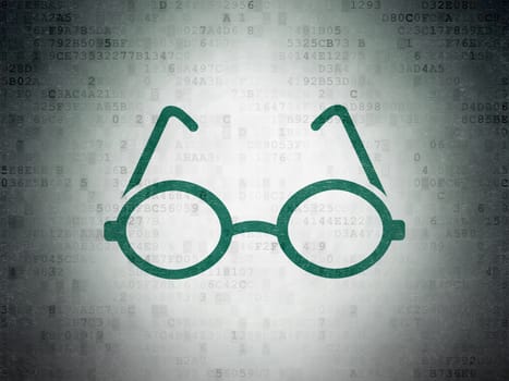 Studying concept: Painted green Glasses icon on Digital Paper background