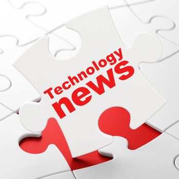 News concept: Technology News on White puzzle pieces background, 3d render