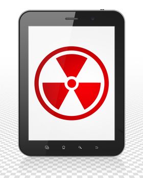 Science concept: Tablet Pc Computer with red Radiation icon on display