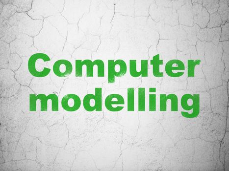 Science concept: Green Computer Modelling on textured concrete wall background