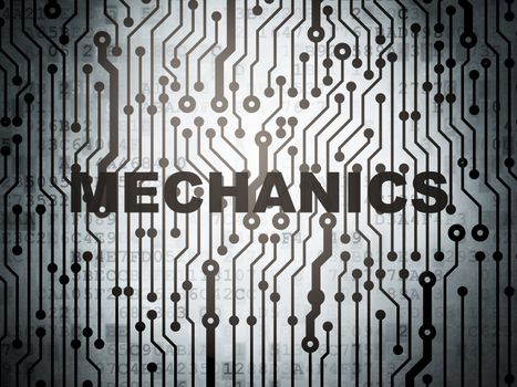 Science concept: circuit board with  word Mechanics, 3d render