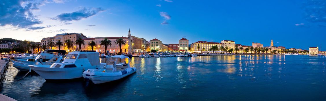 Split waterfront panorama in blue hour, Dalmatia, Croatia