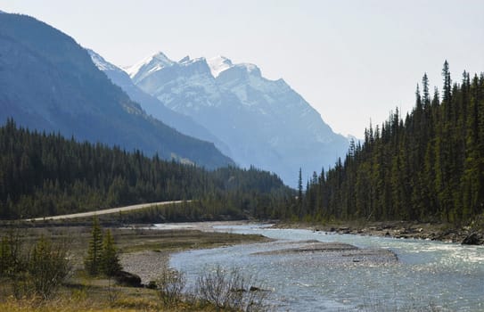 The lakes,  streams ,rivers, waterfalls and peaks of the Canadian Rocky mountains in Alberta.
