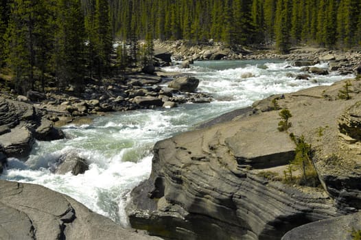 The lakes,  streams ,rivers, waterfalls and peaks of the Canadian Rocky mountains in Alberta.