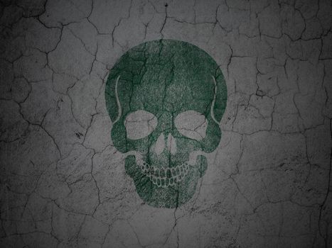 Medicine concept: Green Scull on grunge textured concrete wall background