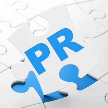Advertising concept: PR on White puzzle pieces background, 3d render