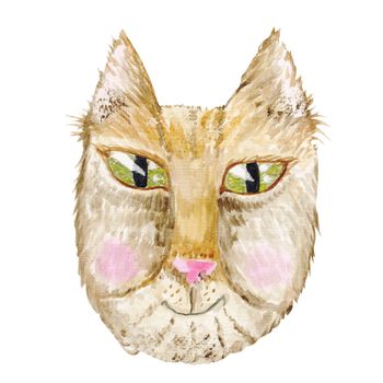 Funny cat face painting isolated on white background