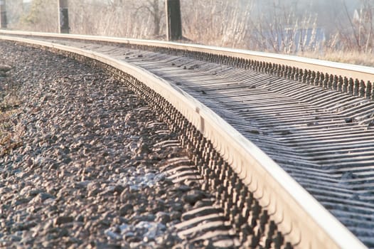 view of the railway close up at sunset