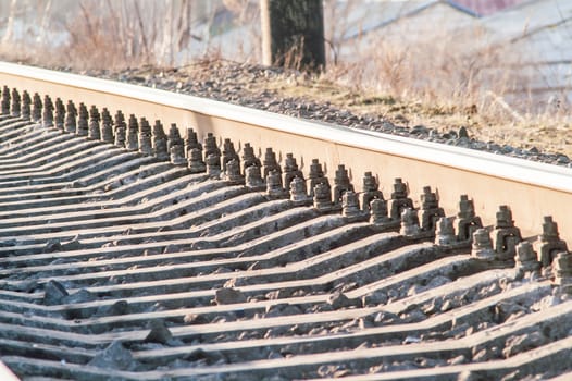 view of the railway close up at sunset