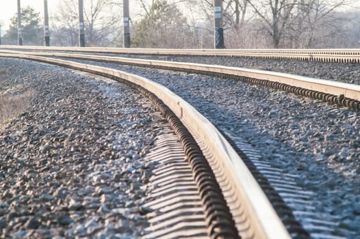 view of the railway close up at sunset