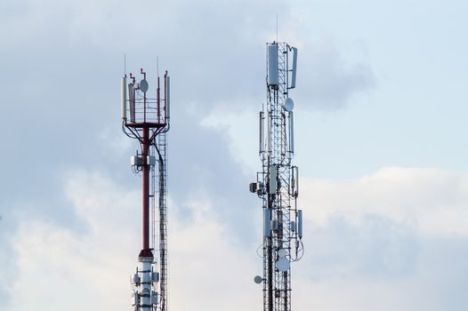 view television and radio communication towers against the sky