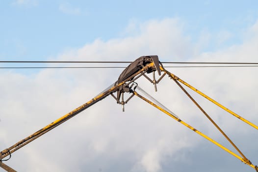 attachment to the wire on the roof of the tram