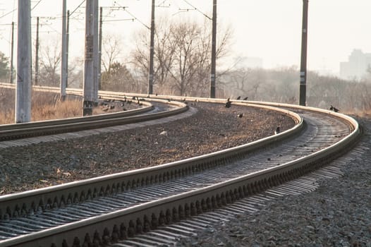 view of the railway close up at sunset