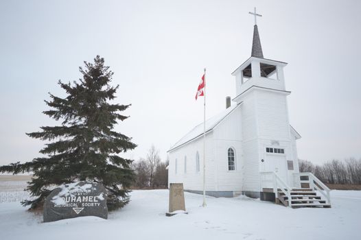 historic architecture of the building on a cold winter day