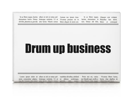 Business concept: newspaper headline Drum up business on White background, 3d render
