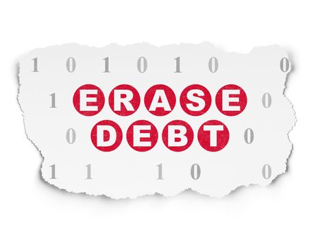 Finance concept: Painted red text Erase Debt on Torn Paper background with  Binary Code