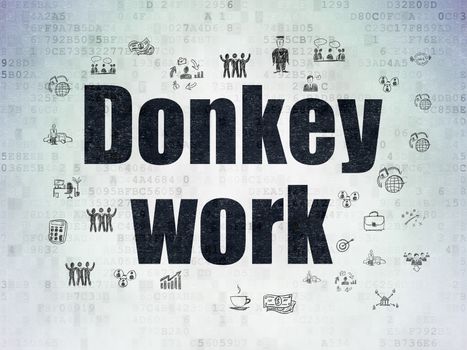 Business concept: Painted black text Donkey Work on Digital Paper background with  Hand Drawn Business Icons