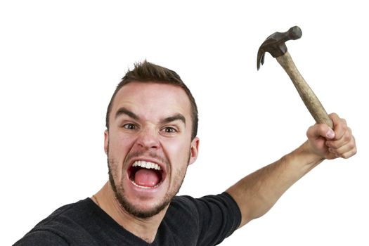 Angry Man With Hammer Up in Hand