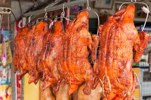 Roasted duck on the market, popular consumption in various festivals.