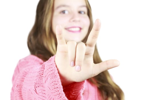 Pretty Young Girl with Sign Language