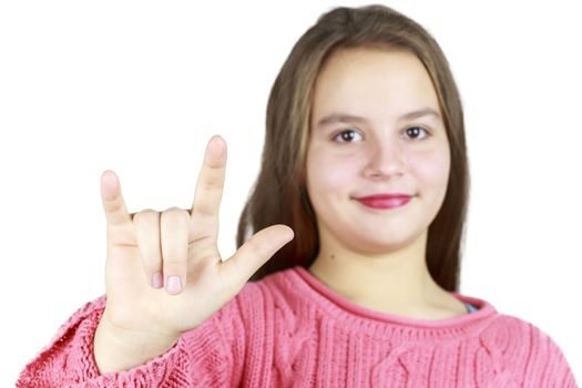 Pretty Young Girl with Sign Language