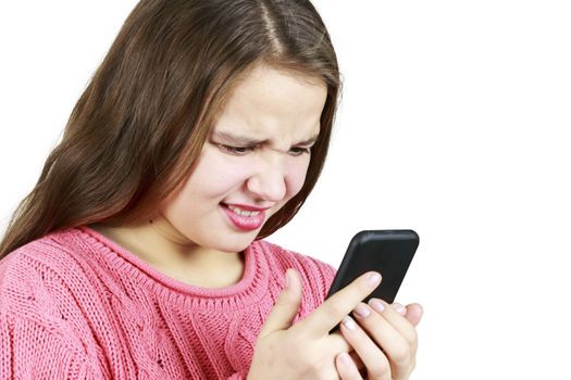 Beautiful Young Girl Looking at Her Phone