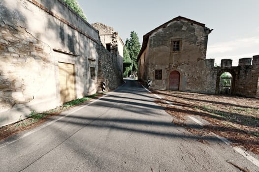 Narrow Alley with Old Buildings in Italian City, Vintage Style Toned Picture