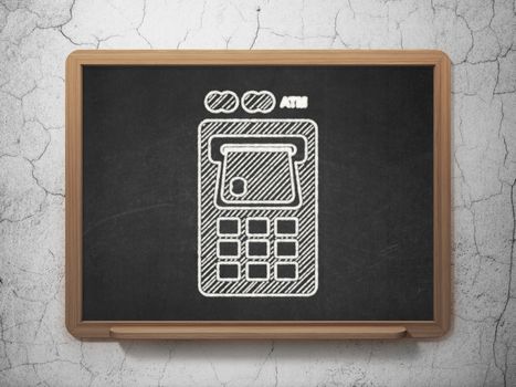 Banking concept: ATM Machine icon on Black chalkboard on grunge wall background