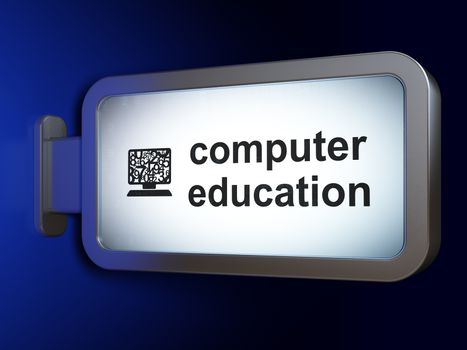 Learning concept: Computer Education and Computer Pc on advertising billboard background, 3d render