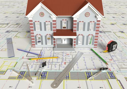 Rendering of the house architectural drawing and layout