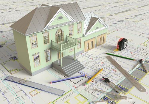 Rendering of the house architectural drawing and layout