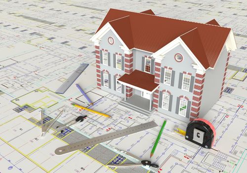 Rendering of the house architectural drawing and layout