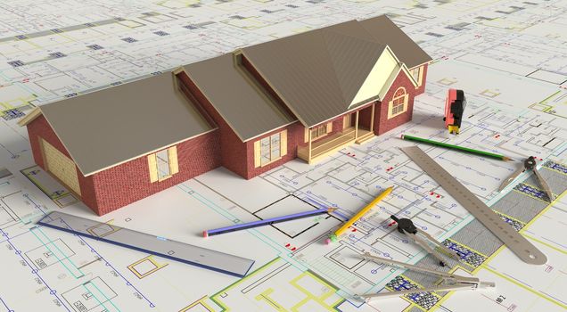 Rendering of the house architectural drawing and layout