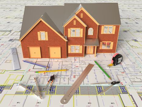 Rendering of the house architectural drawing and layout