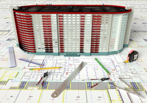 Rendering of the house architectural drawing and layout