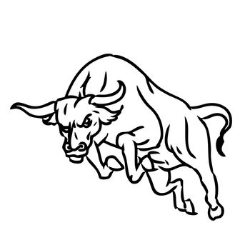 freehand sketch illustration of charging bull,  doodle hand drawn