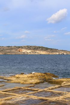 Salt pans on  Mediterranean Sea , Malta, Europe.