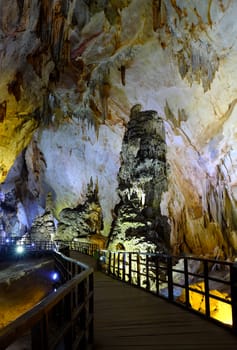 Paradise cave, an amazing, wonderful cavern at Bo Trach, Quang Binh, Vietnam, underground beautiful place for travel, heritage national with impression formation, abstract shape from stalactite